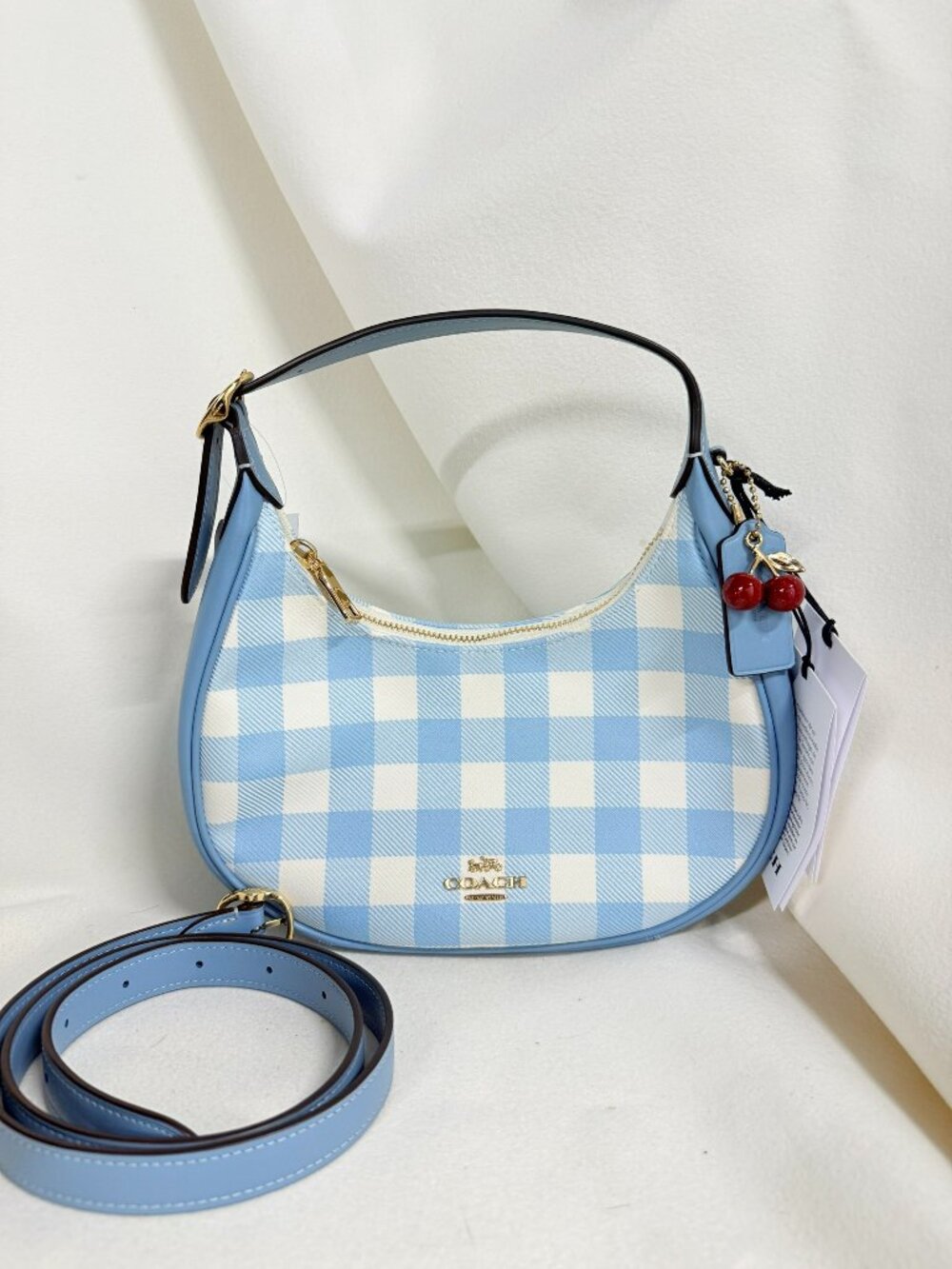 coach Emily Shoulder Bag With Gingham Print And Charm cen07